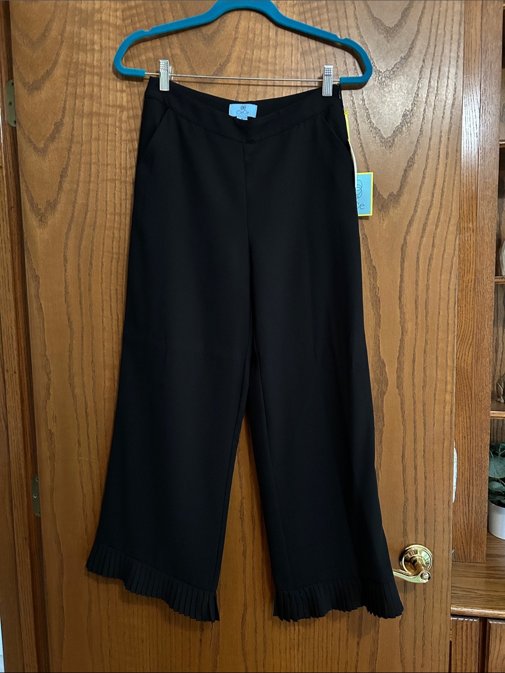 CeCe Black High-Waist Wide-Leg pleated hem pants